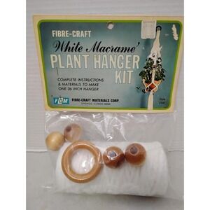 Fibre Craft NOS VTG Macrame Plant Hanger Cord Kit USA Sealed Wood Poly 2141